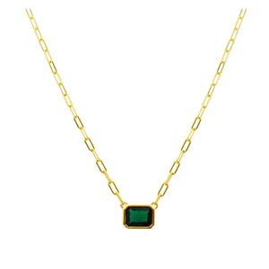 Rectangle Green Cz Necklace