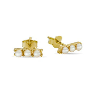 3 Pearl Bar Stud Earrings