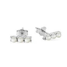 Load image into Gallery viewer, 3 Pearl Bar Stud Earrings