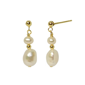 2 Pearls Stud Drop Earring