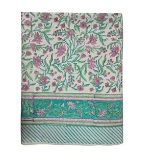 Tablecloth Cotton Block Print Green/Pink