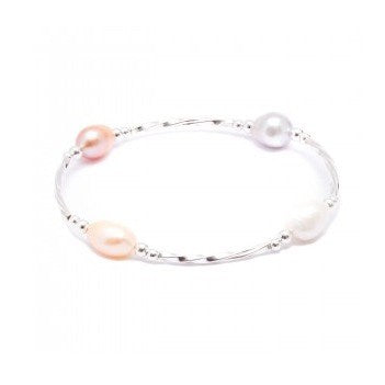 Mixed Pearl Twist Silver Bracelet