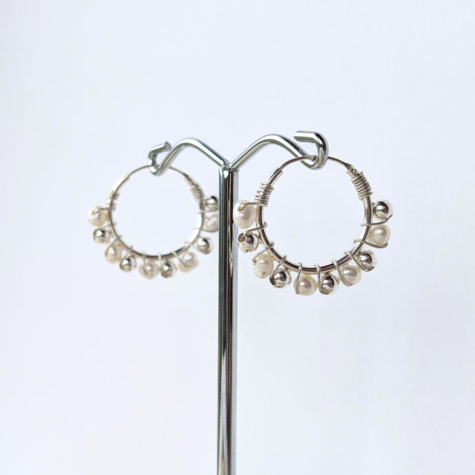 Pearl Beaded Hoop Earrings